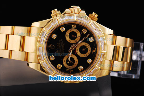Rolex Daytona Automatic Full Gold with Diamond Bezel and Marking-Black Dial - Click Image to Close